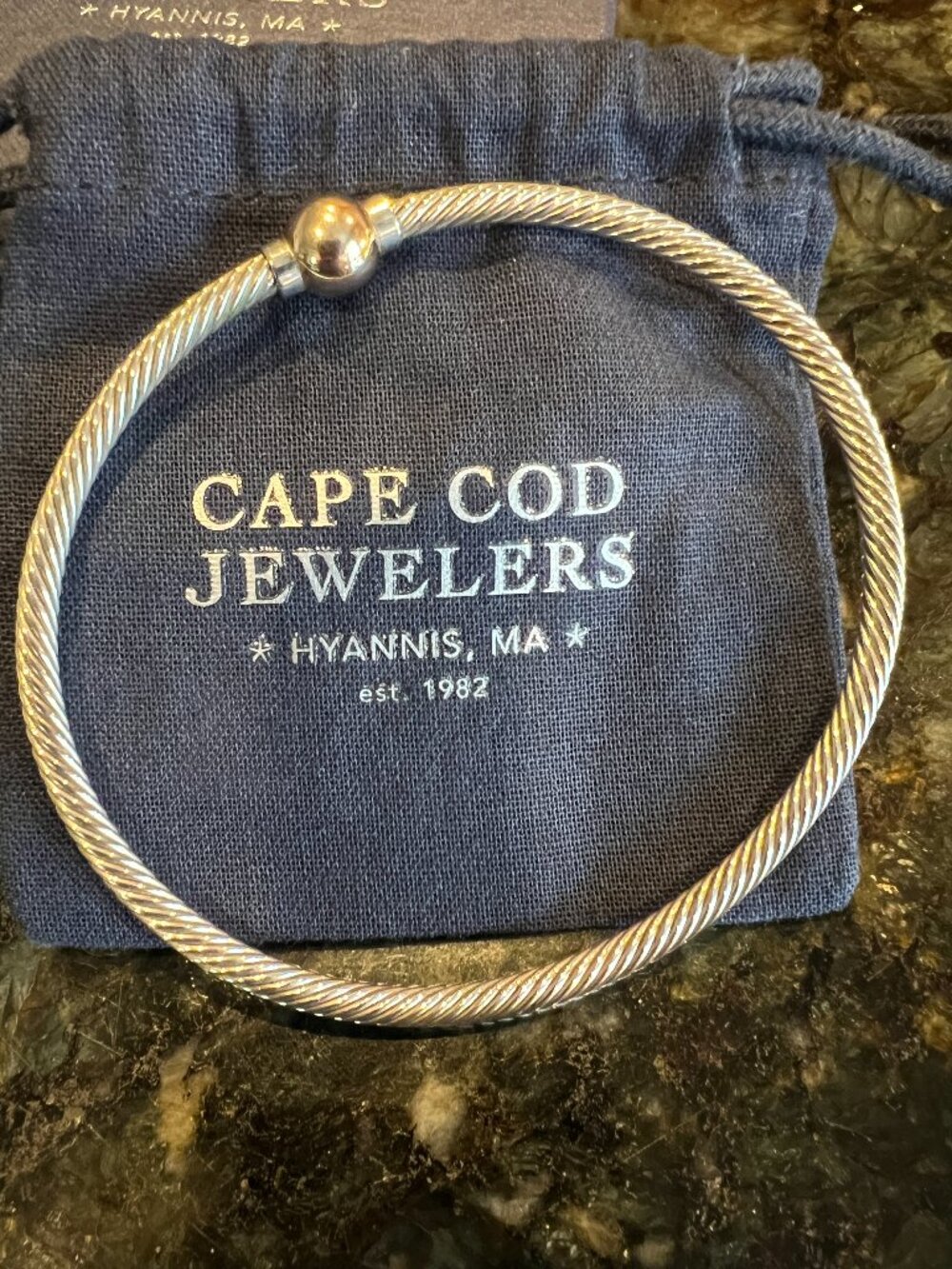 Cape Cod Jewelers Fine Twist Single Ball Bracelet Rose Gold and Sterling Silver